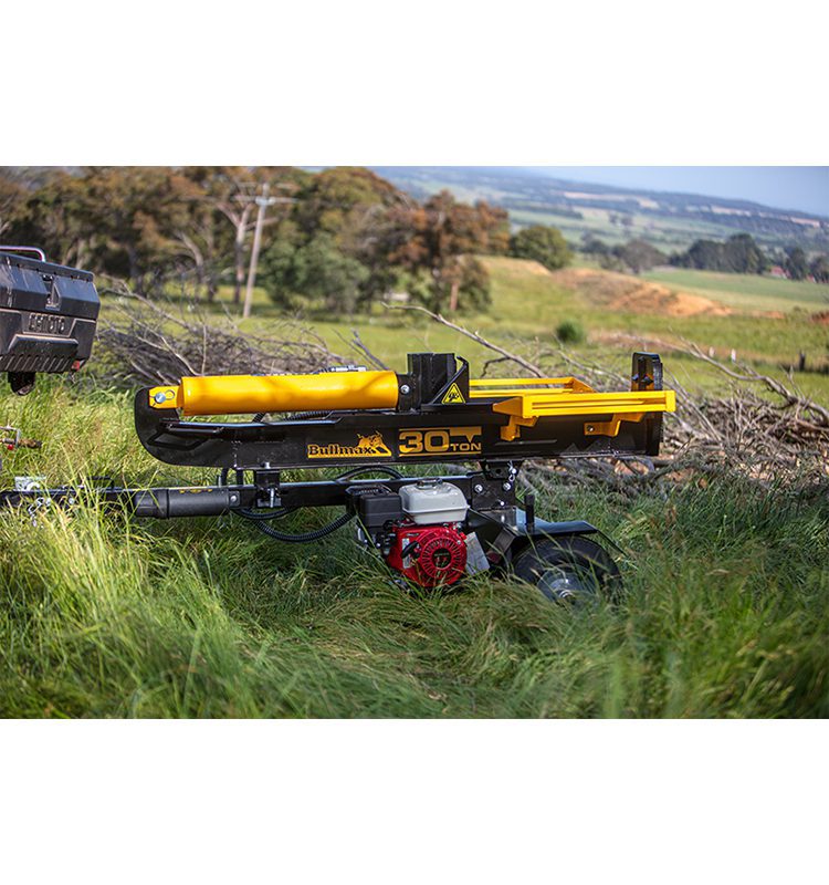 Get the Bullmax 30 Ton Hydraulic Log Splitter, powered by a Honda GX200 engine. Heavy duty, fast 12.9-second cycle time, horizontal & vertical splitting, and built tough for Australian conditions.